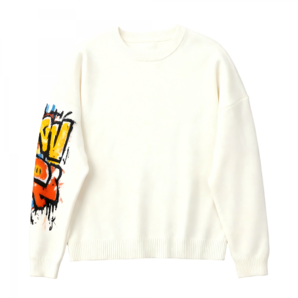 Cotton Knitted Jacquard Sweater Pullover, Designer Style